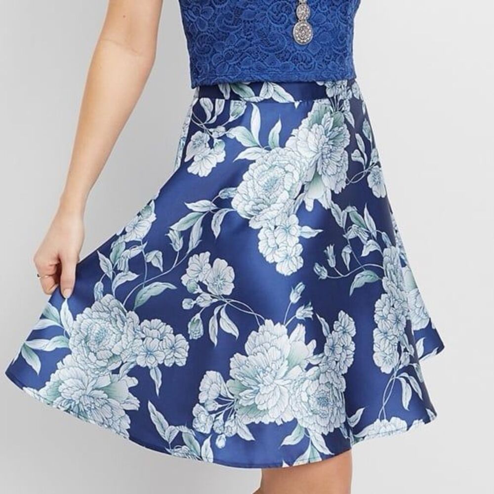 Maurices floral flowy satin circle skirt